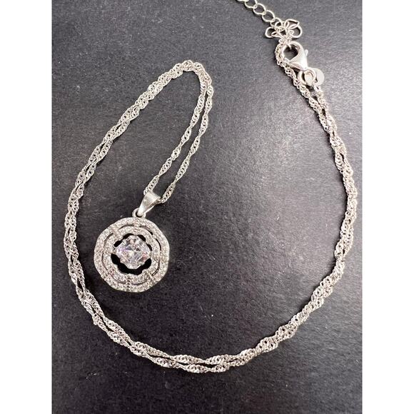 Asscher CZ Rhodium Over Sterling Silver Dancing Pendant With Chain - Picture 10 of 11